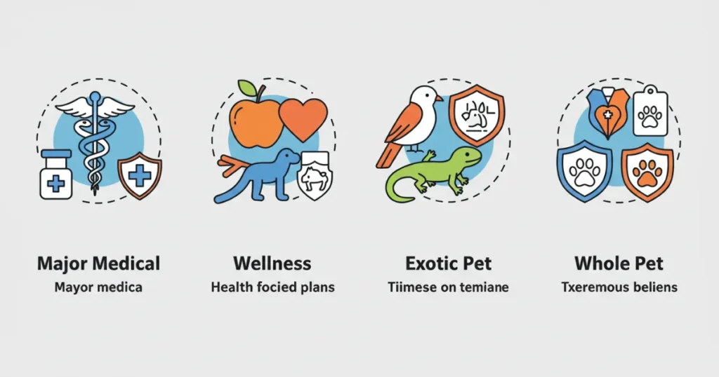 Nationwide pet insurance plan options graphic - medical, wellness, exotic.