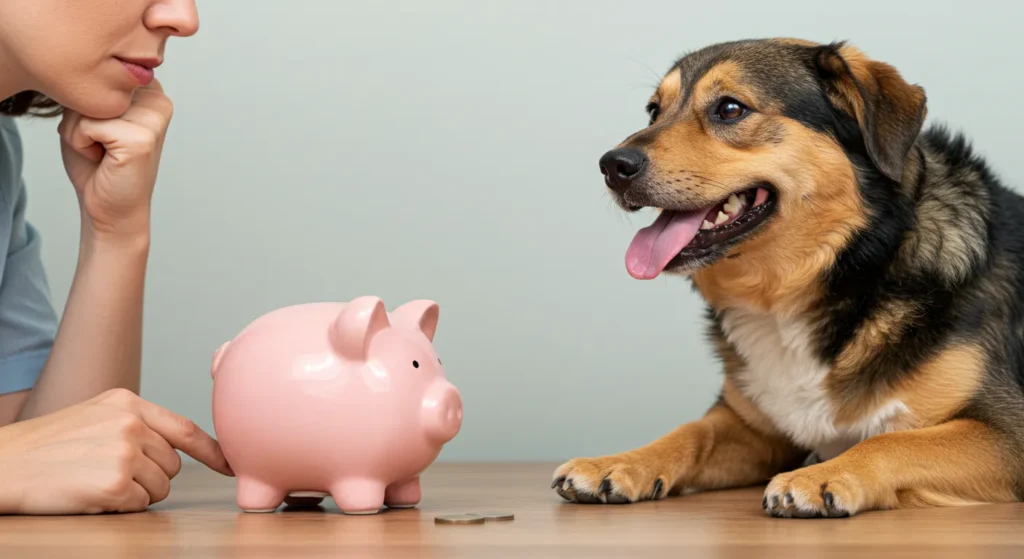 Cheapest dog insurance - balancing budget with pet care piggy bank.