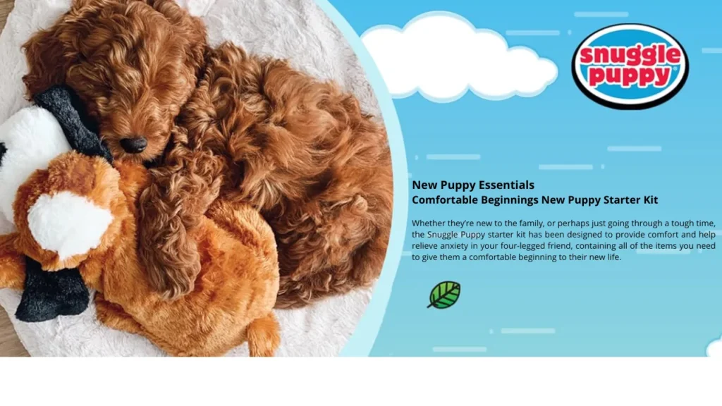 snuggle puppy starter kit with plush toy and calming heartbeat aid for dogs