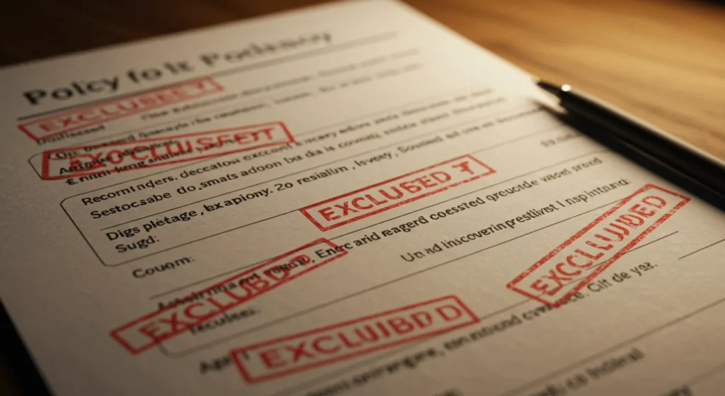 Downsides of cheapest dog insurance - policy document with exclusions highlighted.