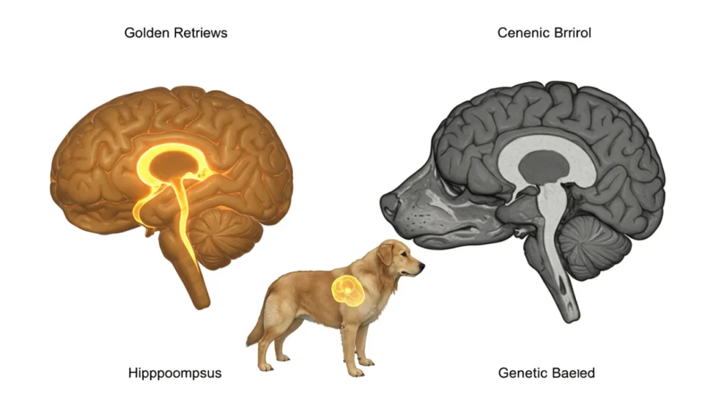 Golden Retriever MRI scan compared to other breeds, highlighting hippocampus size