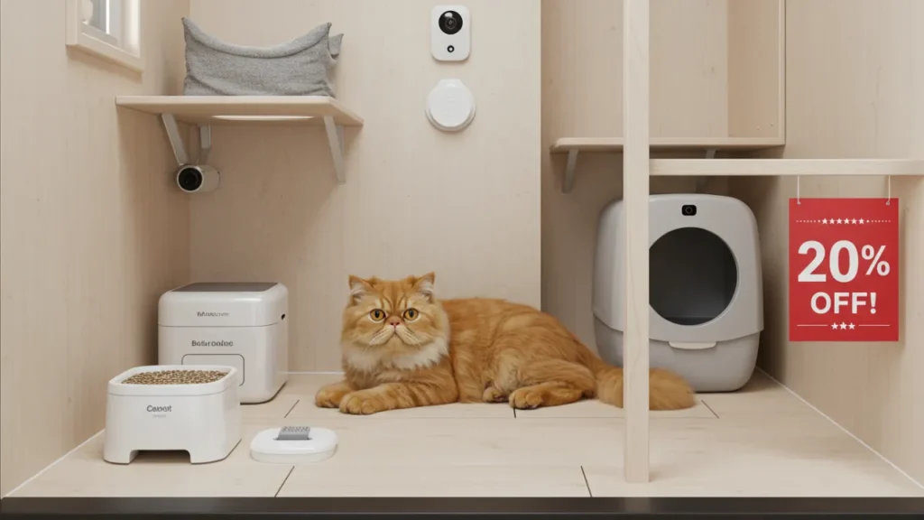 Affordable luxury cat boarding with automated features and discounts