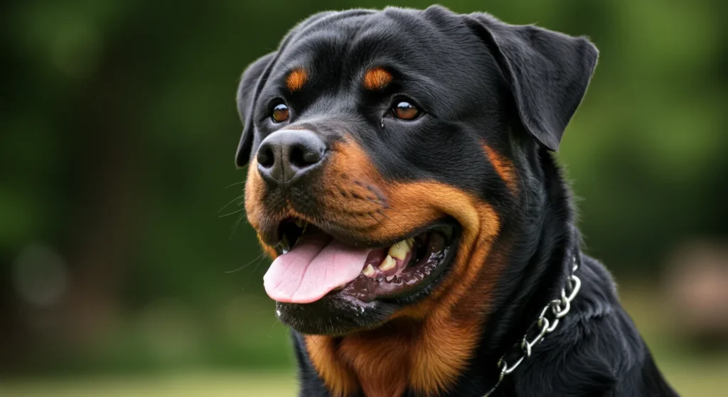 Rottweiler sitting proudly, displaying strength and confidence