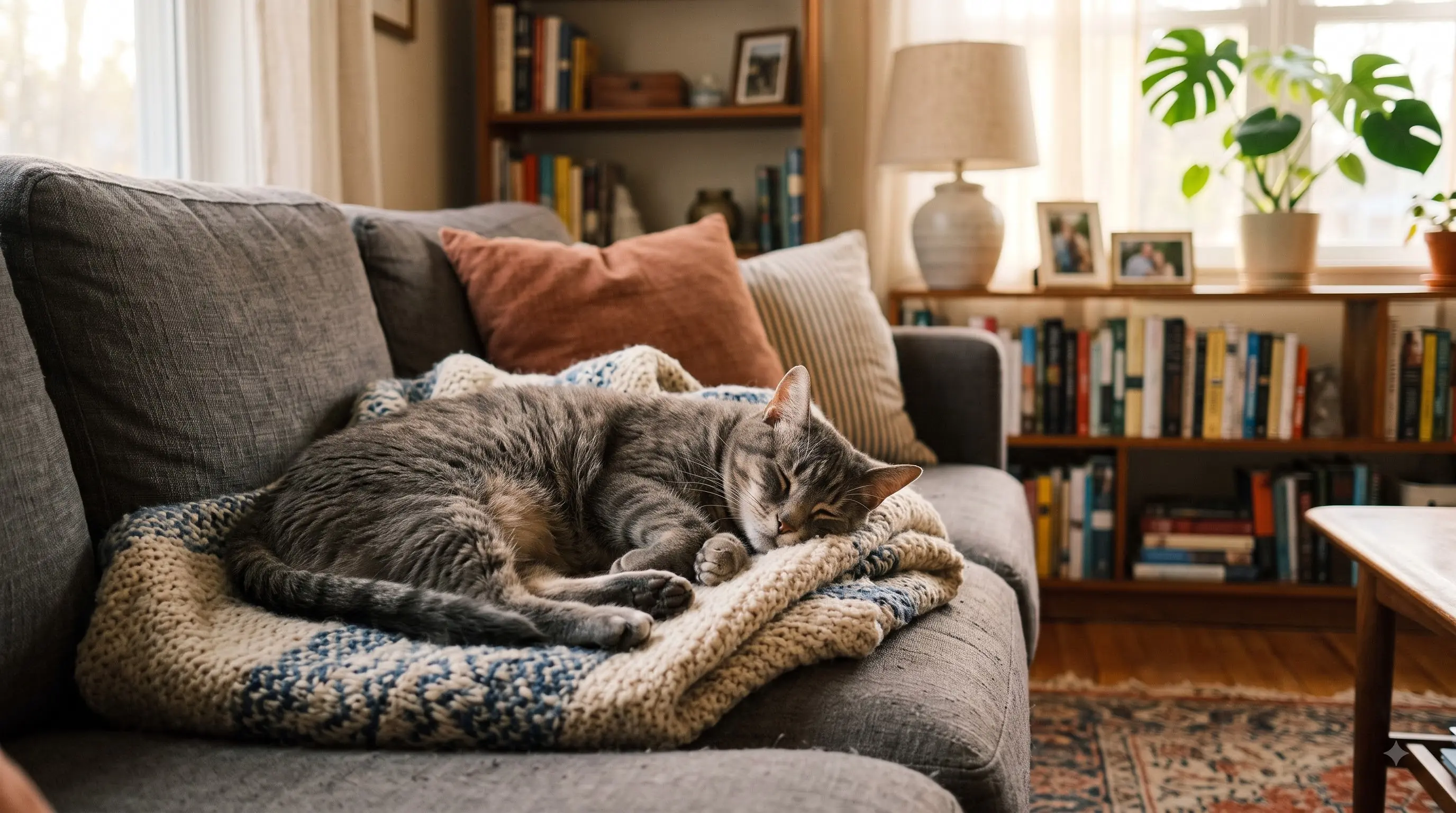 senior cat settling comfortably into a new home