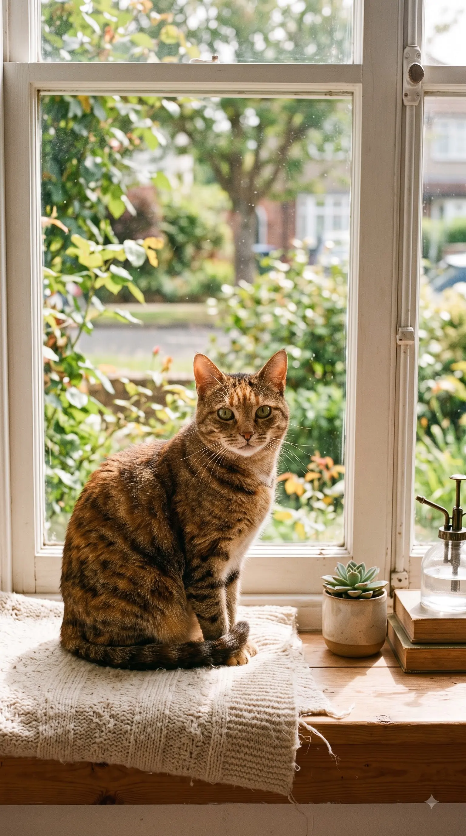 content shelter cat enjoying a sunny window in its forever home