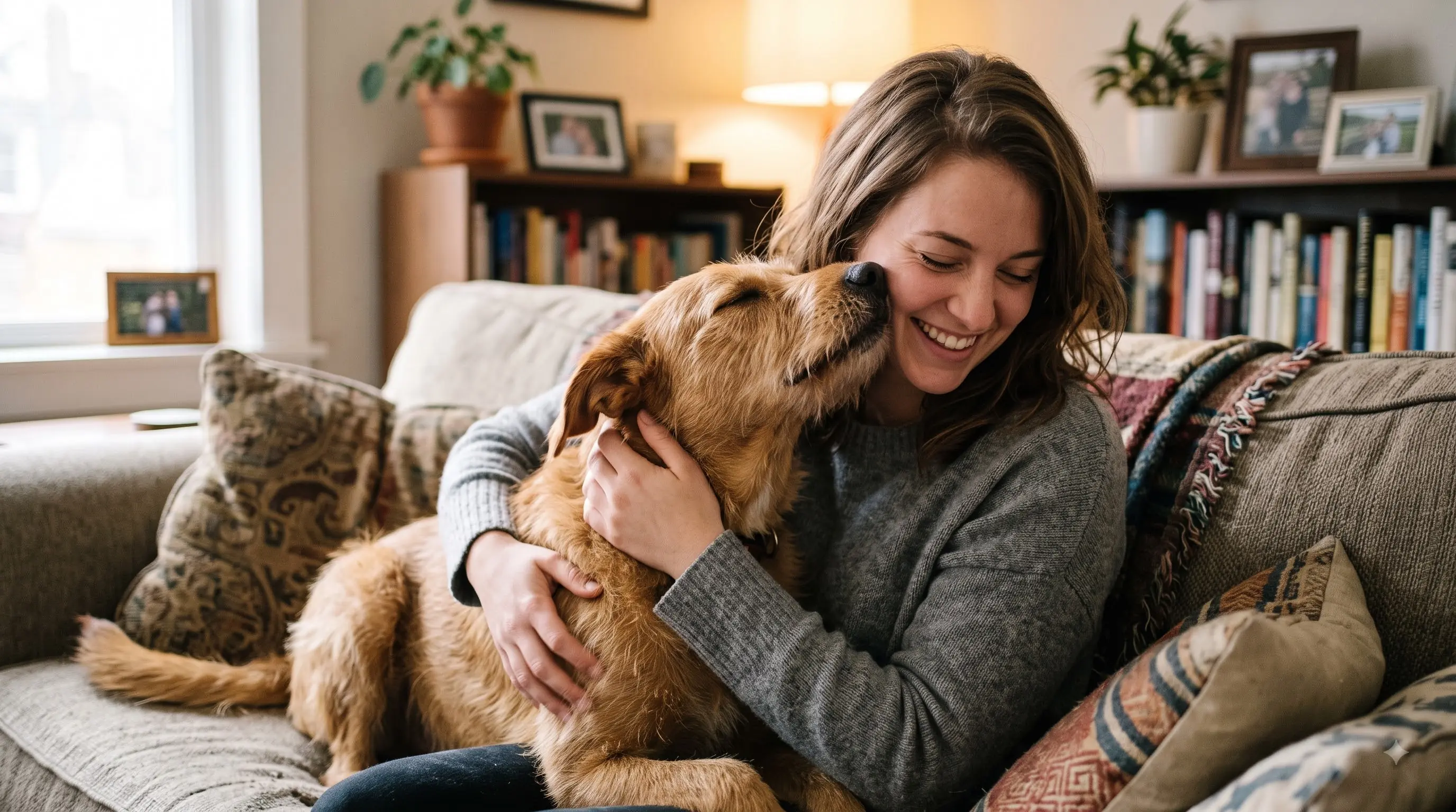 once unadoptable dog bonding with its new owner at home