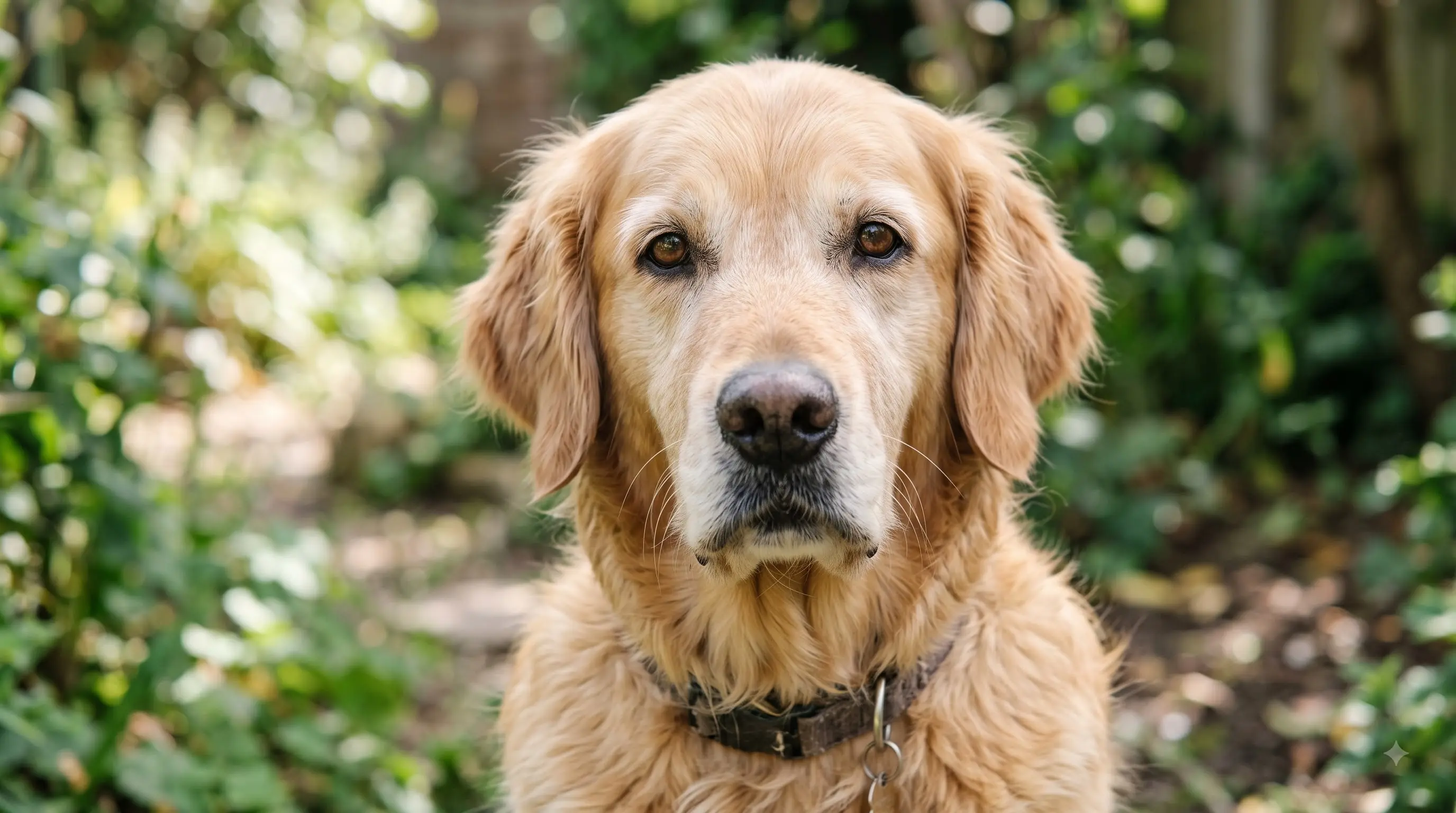 close up portrait of a formerly unadoptable dog looking calm and content