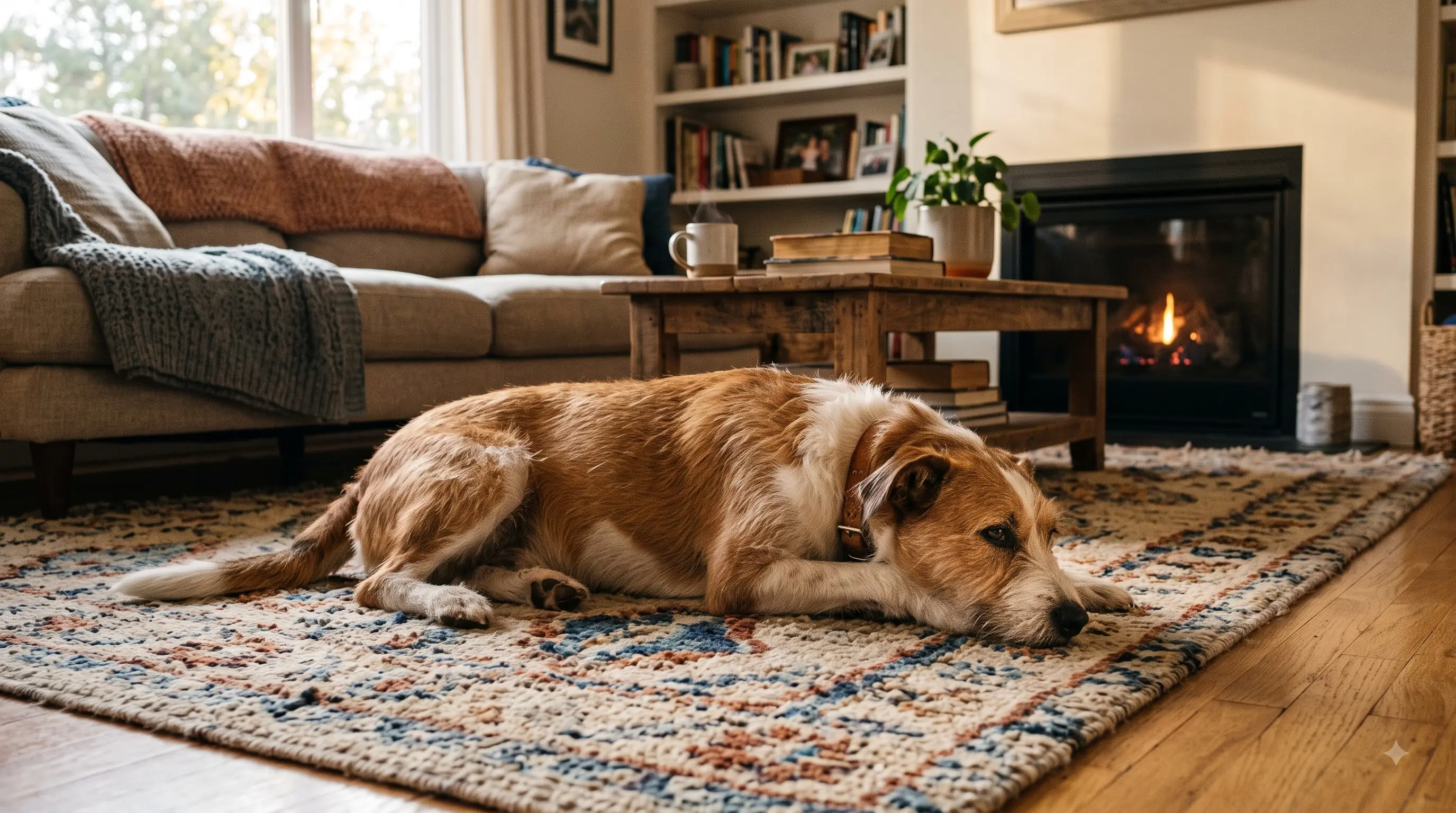 formerly unadoptable dog relaxing comfortably in a home