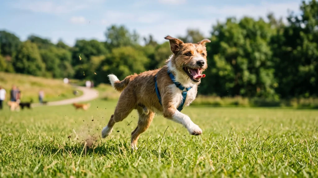 three-legged dogs running happily outdoors