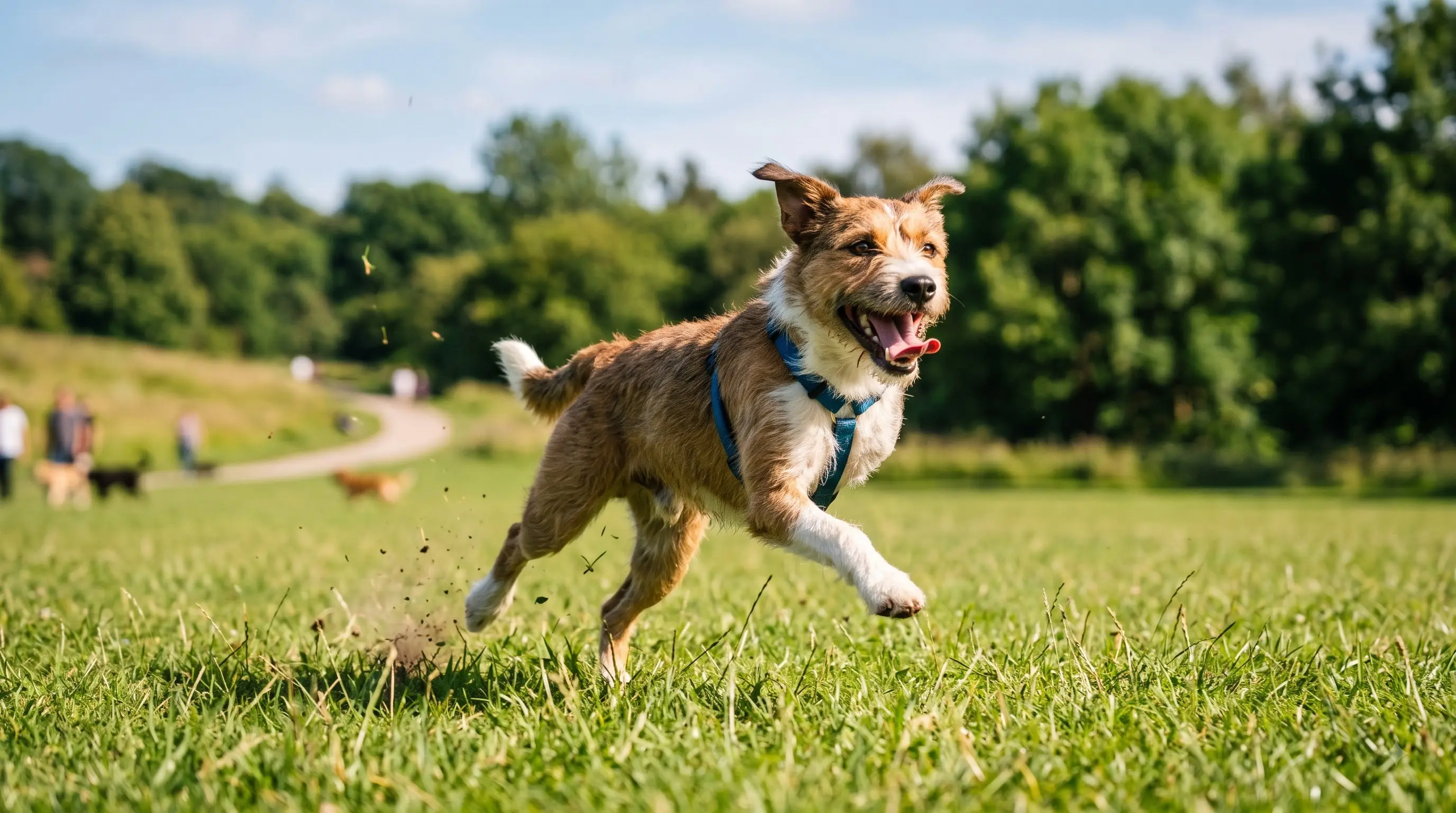 three-legged dogs running happily outdoors