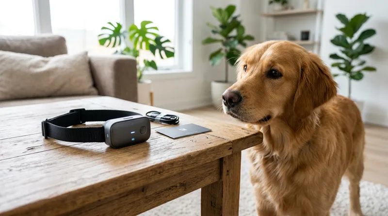 smart AI dog training device with curious dog