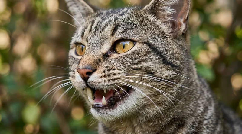 close up of cat jaw chattering behavior