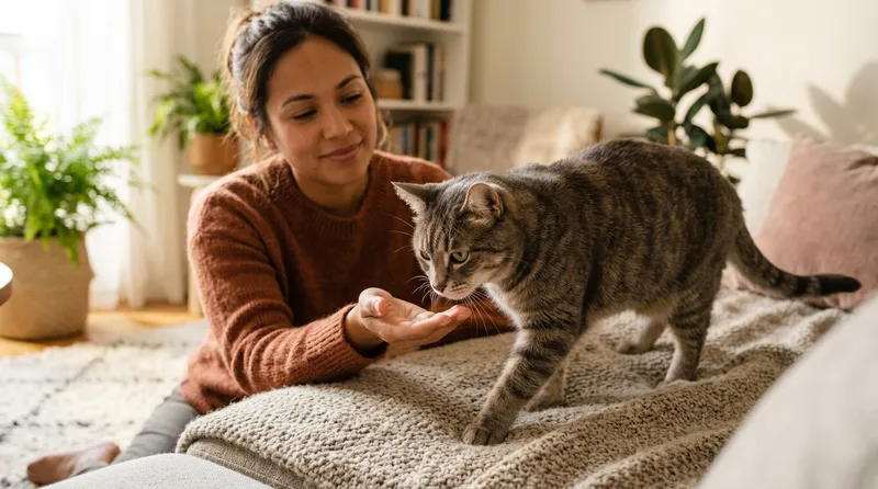 cat approaching owner on its own terms
