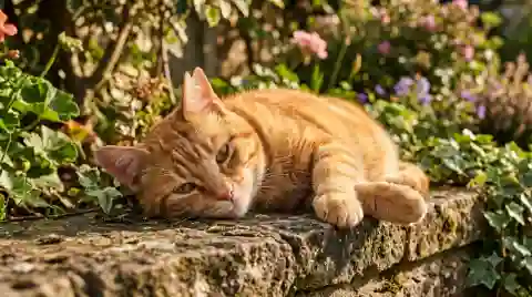 feral cat colonies depend on quiet community heroes - healthy ear-tipped community cat resting calmly in the sun