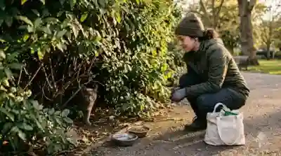 feral cat colonies depend on quiet community heroes - shy community cat being watched calmly from a respectful distance