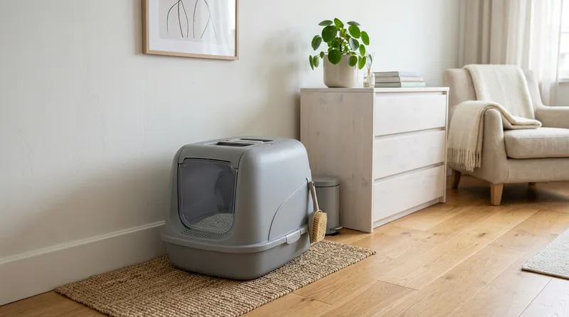 clean litter box in quiet corner