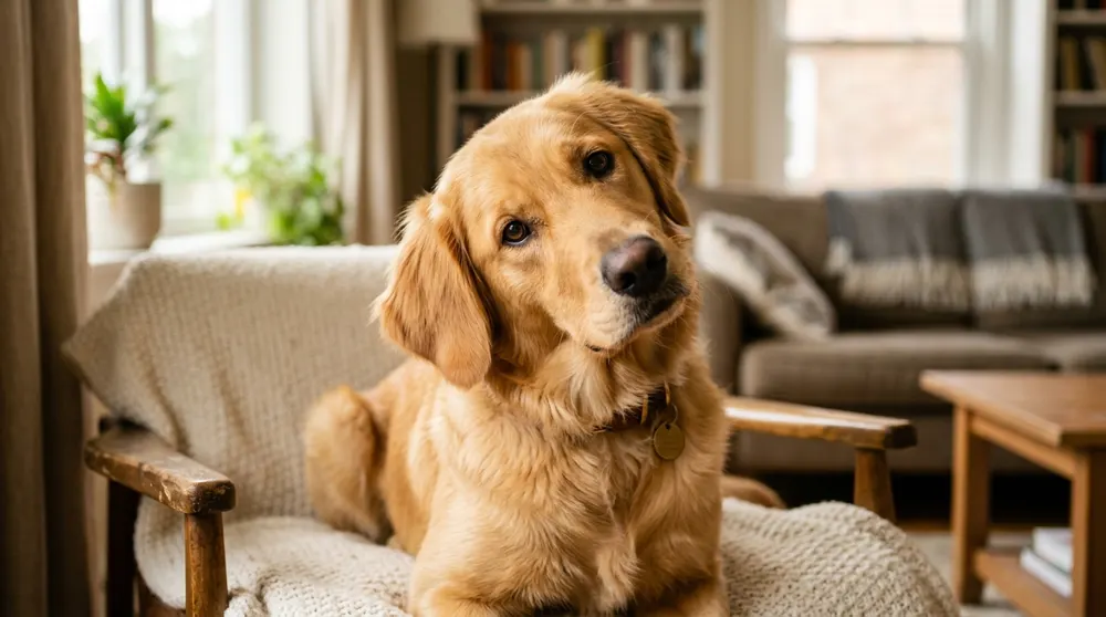 dog tilting head listening curiously to owner