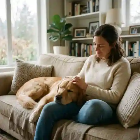 how a dog's loyalty helped one family - dog resting head on woman's lap on a cozy couch