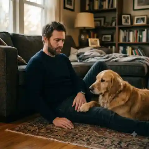 how a dog's loyalty helped one family - dog lying protectively beside owner sitting on the floor