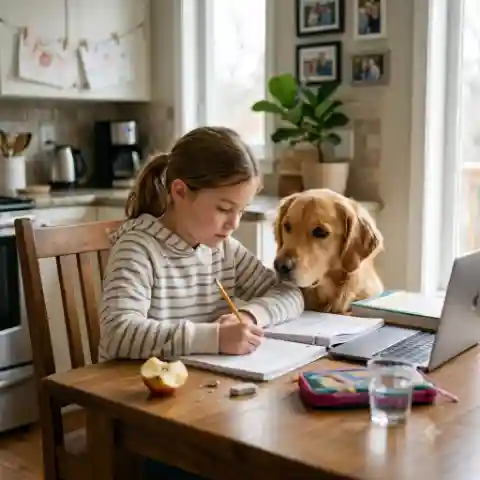 how a dog's loyalty helped one family - dog watching attentively beside a girl doing homework at the table