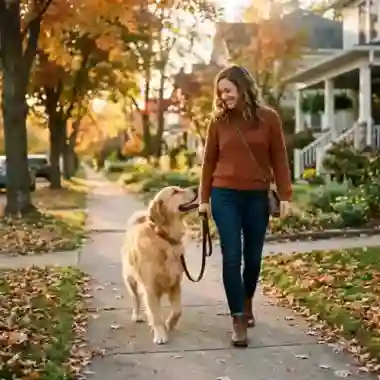 how a dog's loyalty helped one family - dog and owner walking together calmly on a sidewalk