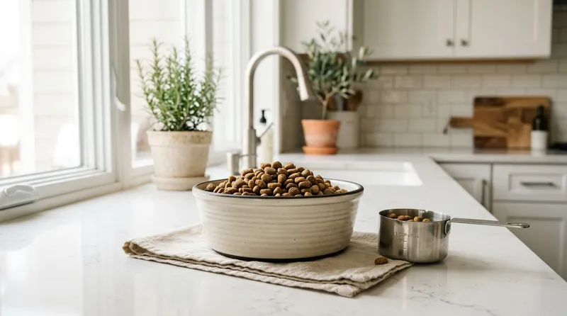 measured portion of dog food in bowl