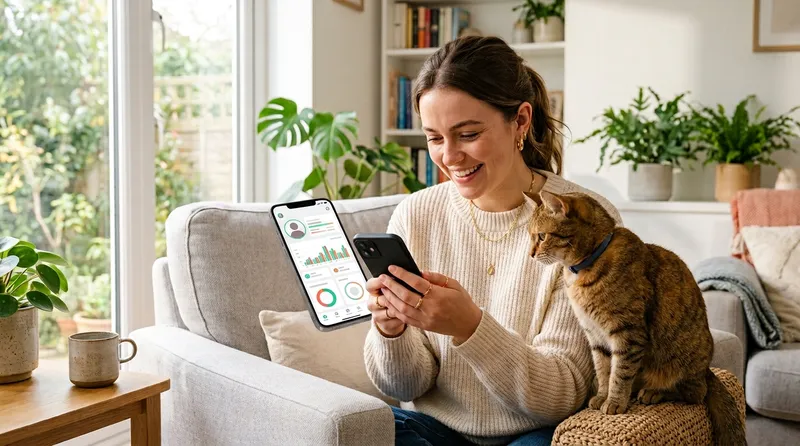 owner checking cat health data on app