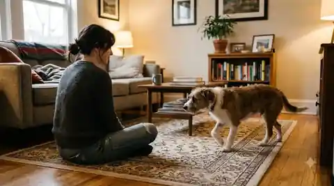 how rescue dogs learn to trust - person sitting calmly while dog approaches on its own
