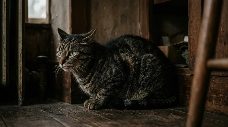 stressed cat showing tense body language