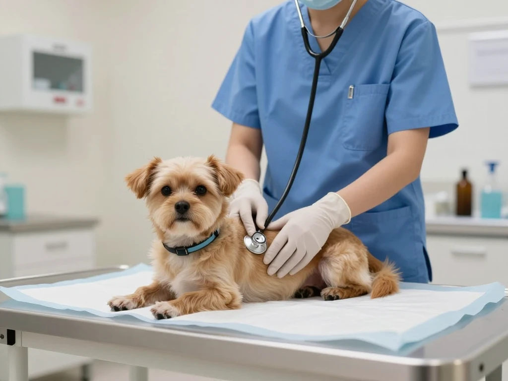 veterinarian examining small dog at clinic