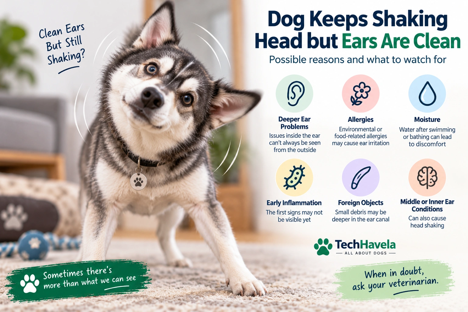 Dog keeps shaking head but ears are clean with possible causes of hidden ear discomfort