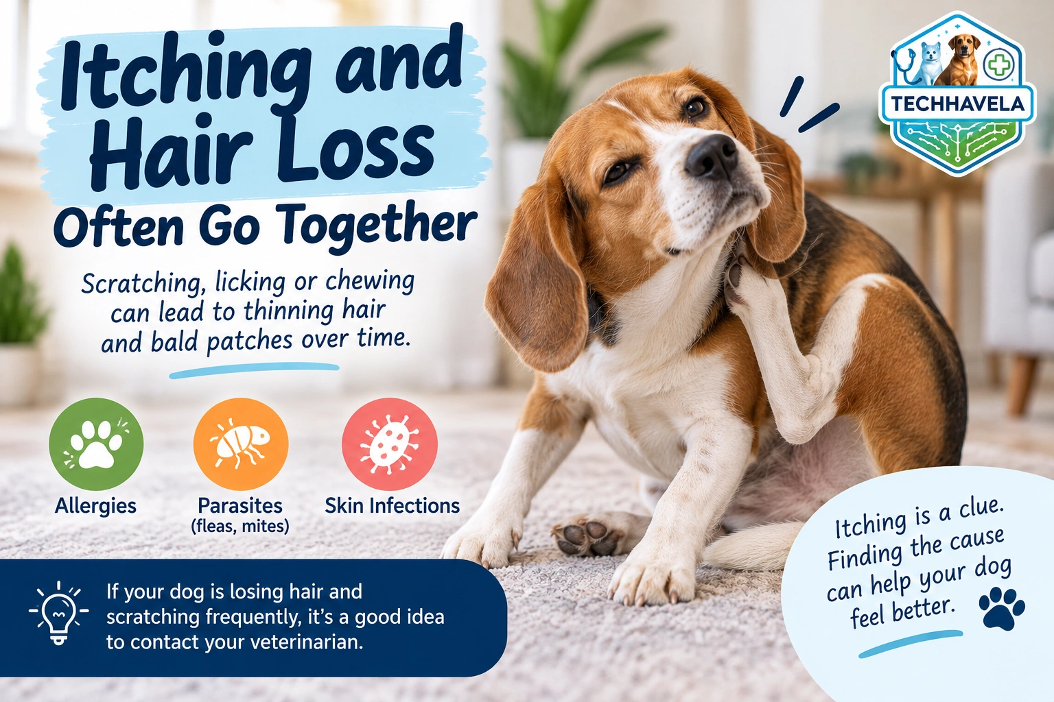 Dog scratching with itching and hair loss