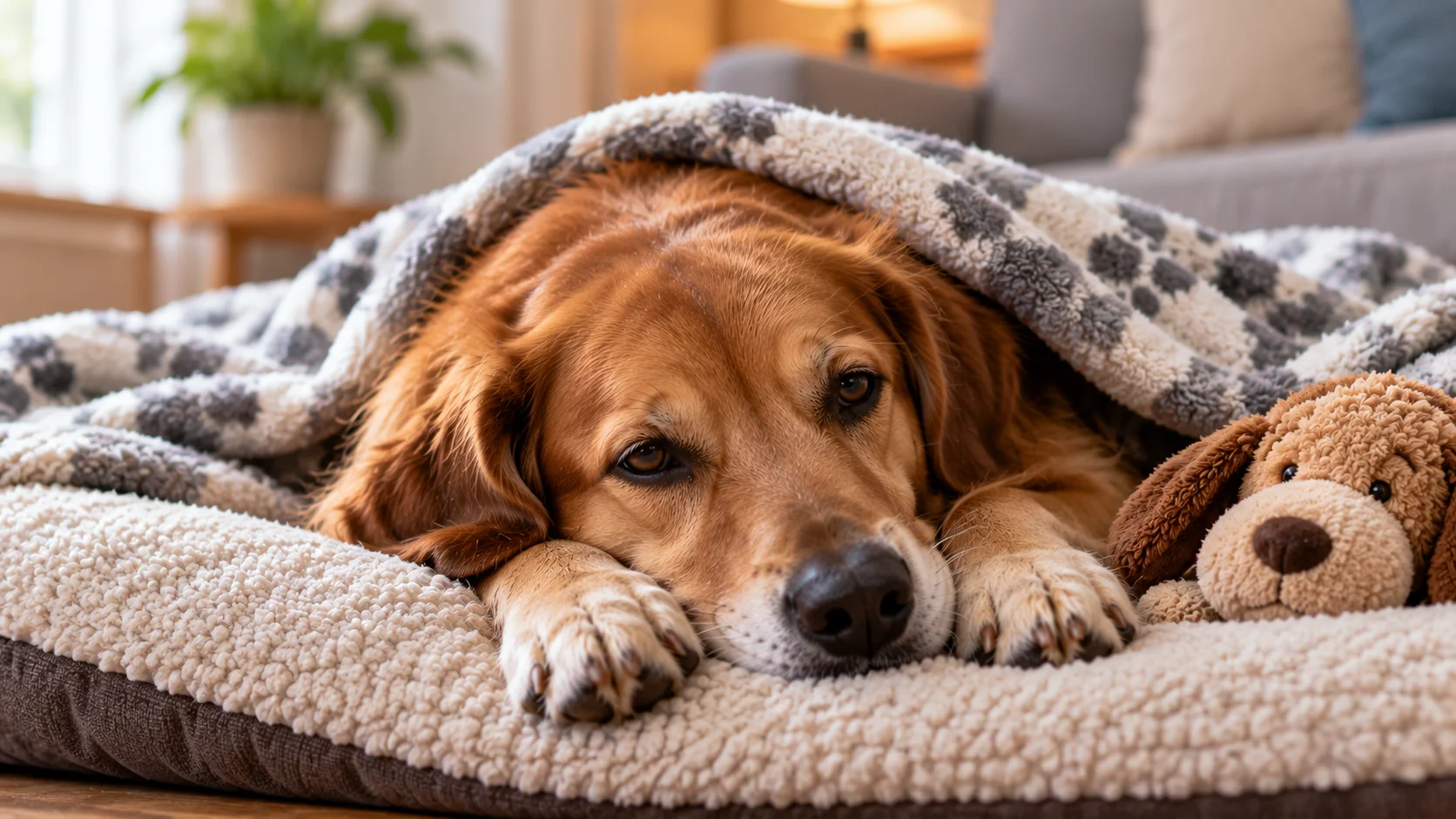 Lethargic dog resting more than usual with low energy