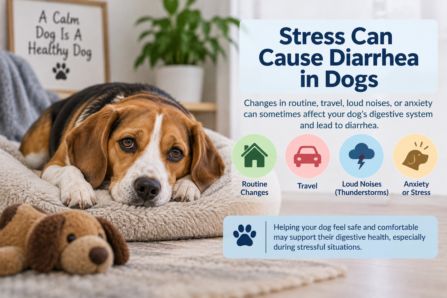 Dog with diarrhea that may be related to stress or anxiety