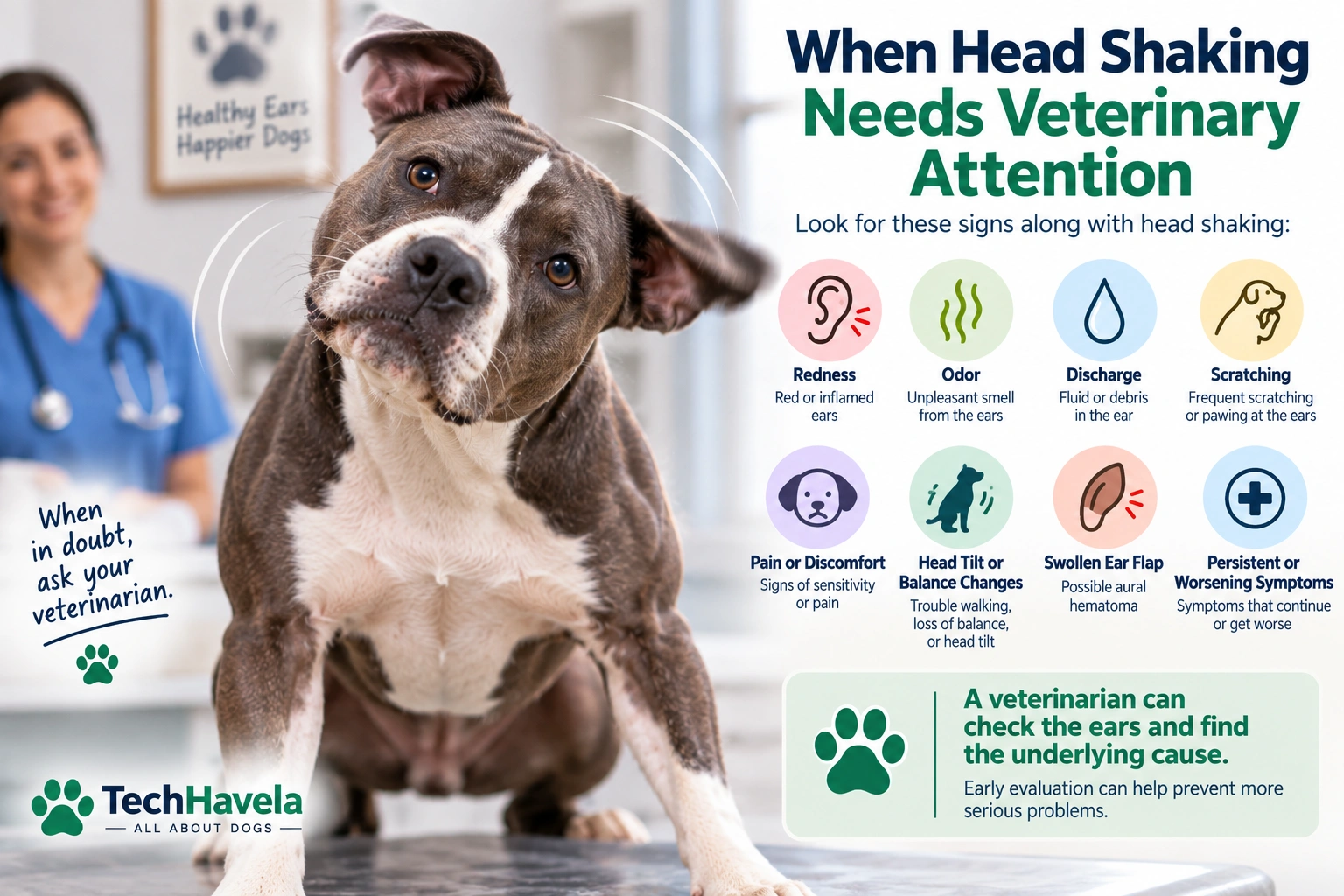 Dog shaking head with warning signs that may need veterinary attention