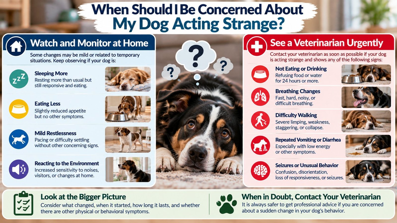 What to do if your dog is acting strange including observing changes, checking symptoms, and contacting a veterinarian