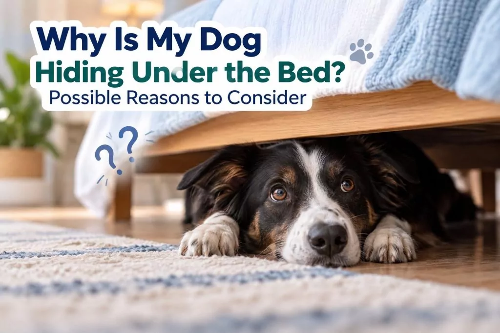 Dog hiding under the bed with possible reasons for this behavior