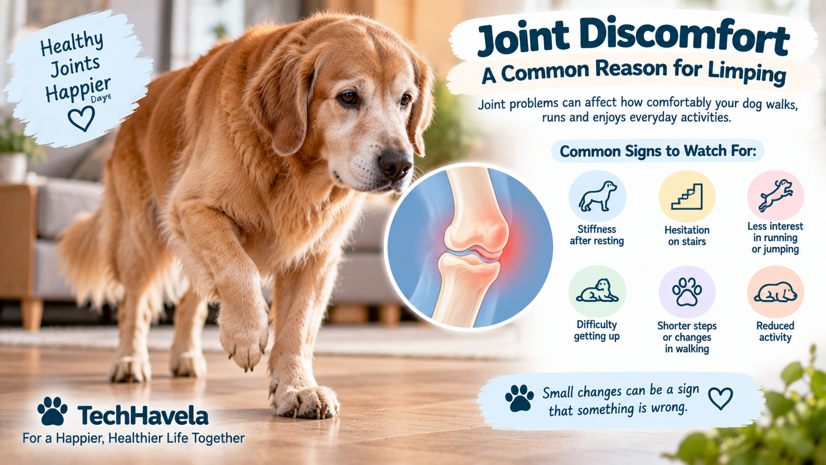 Dog limping due to possible joint discomfort and mobility changes
