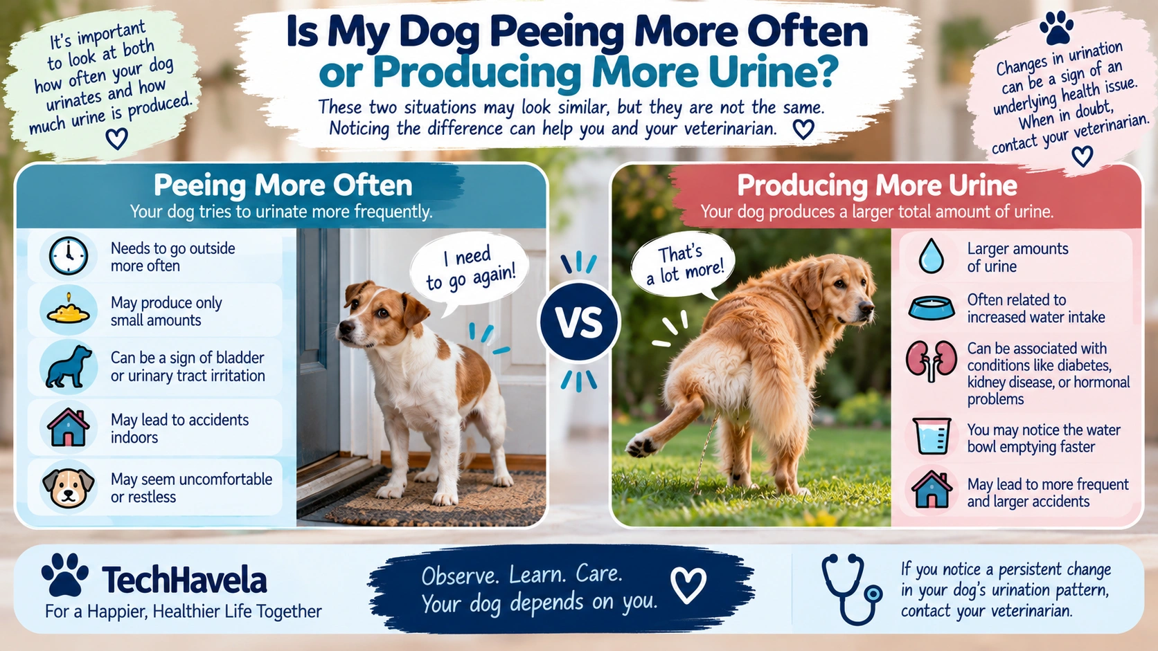 Dog peeing more often vs producing more urine
