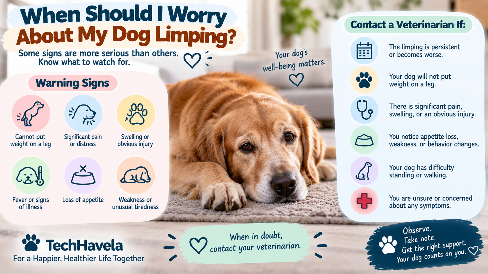 Dog limping warning signs and when to contact a veterinarian