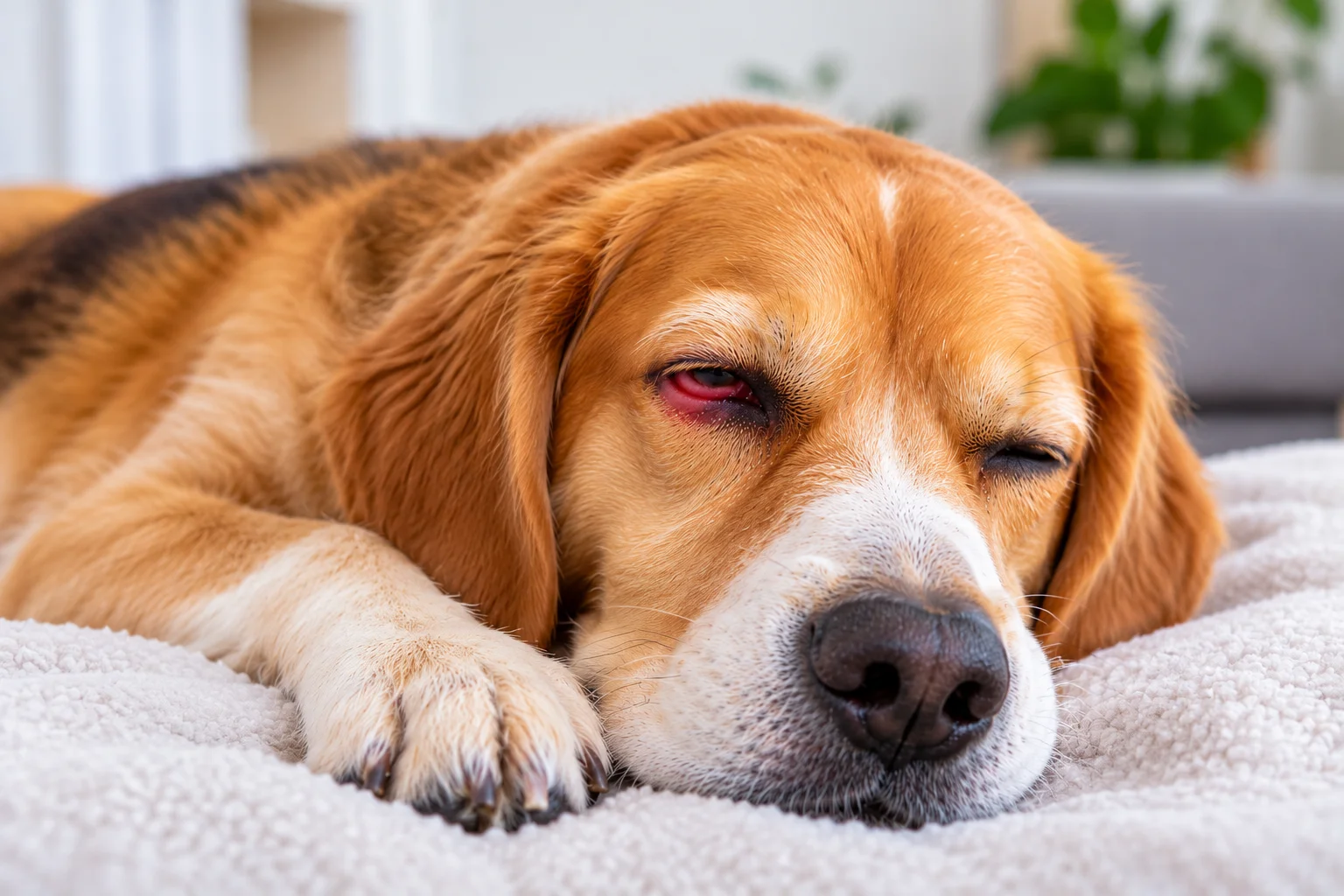 Dog resting with signs of discomfort and difficulty walking