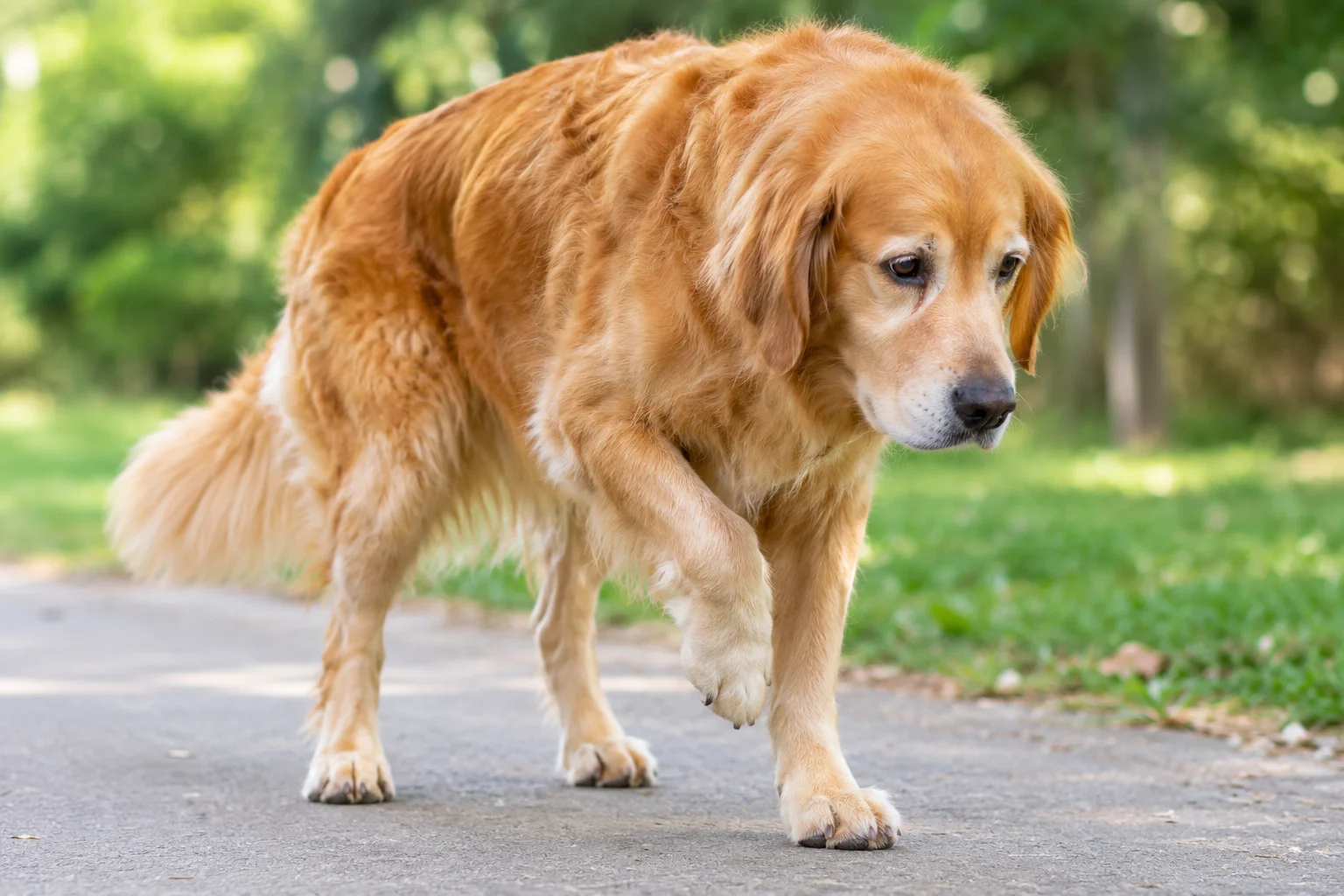 Dog having trouble walking while lifting one front paw