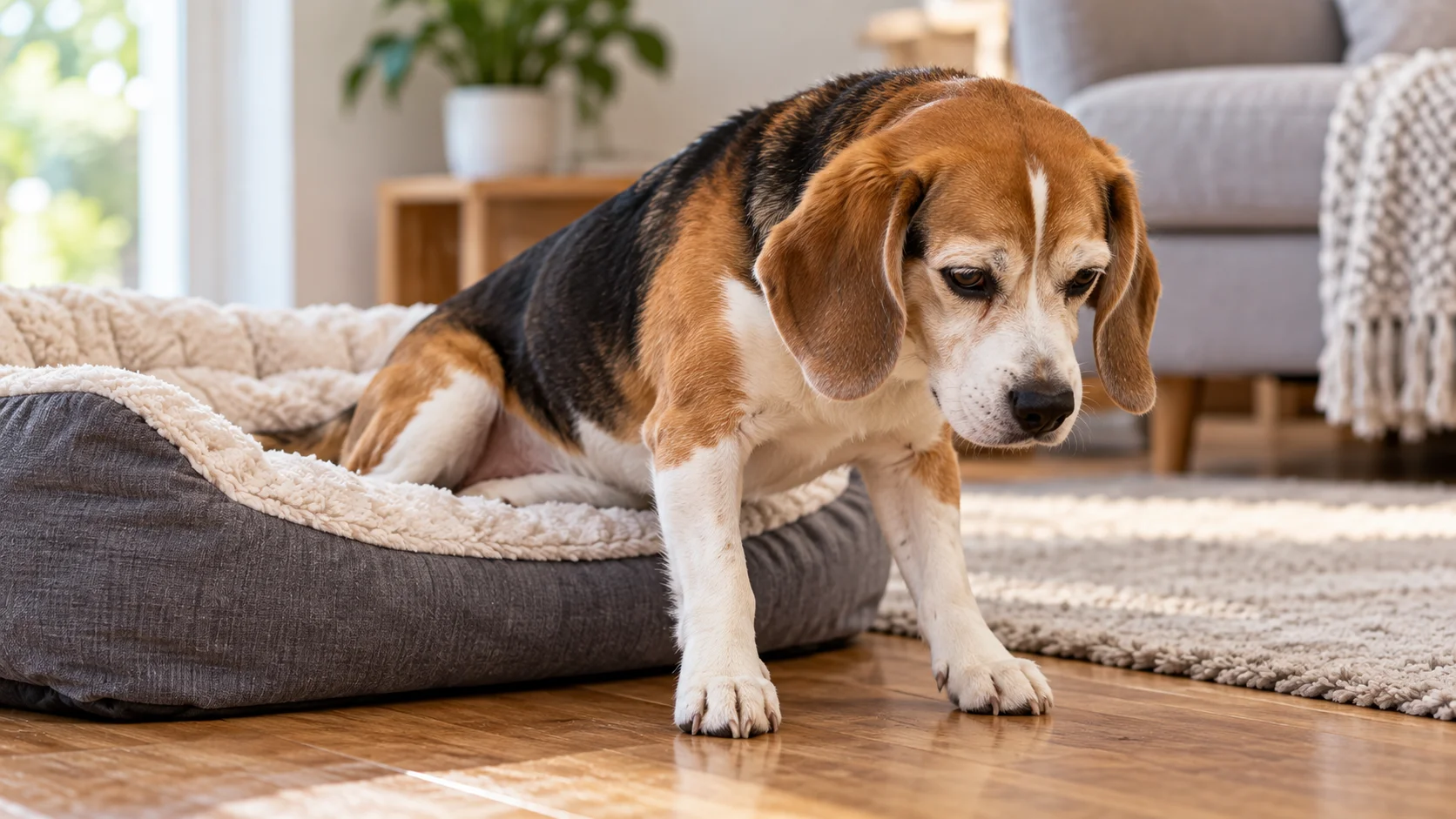 Why is my dog weak? Beagle having trouble standing up from his bed